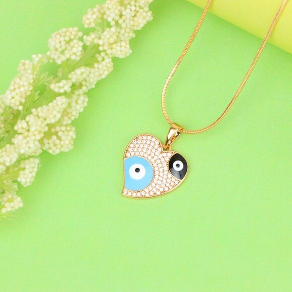 "Heart Evil Eye Rose Gold Pendant with Crystal Pave Design, XPPT1411 - Picture 12 of 13